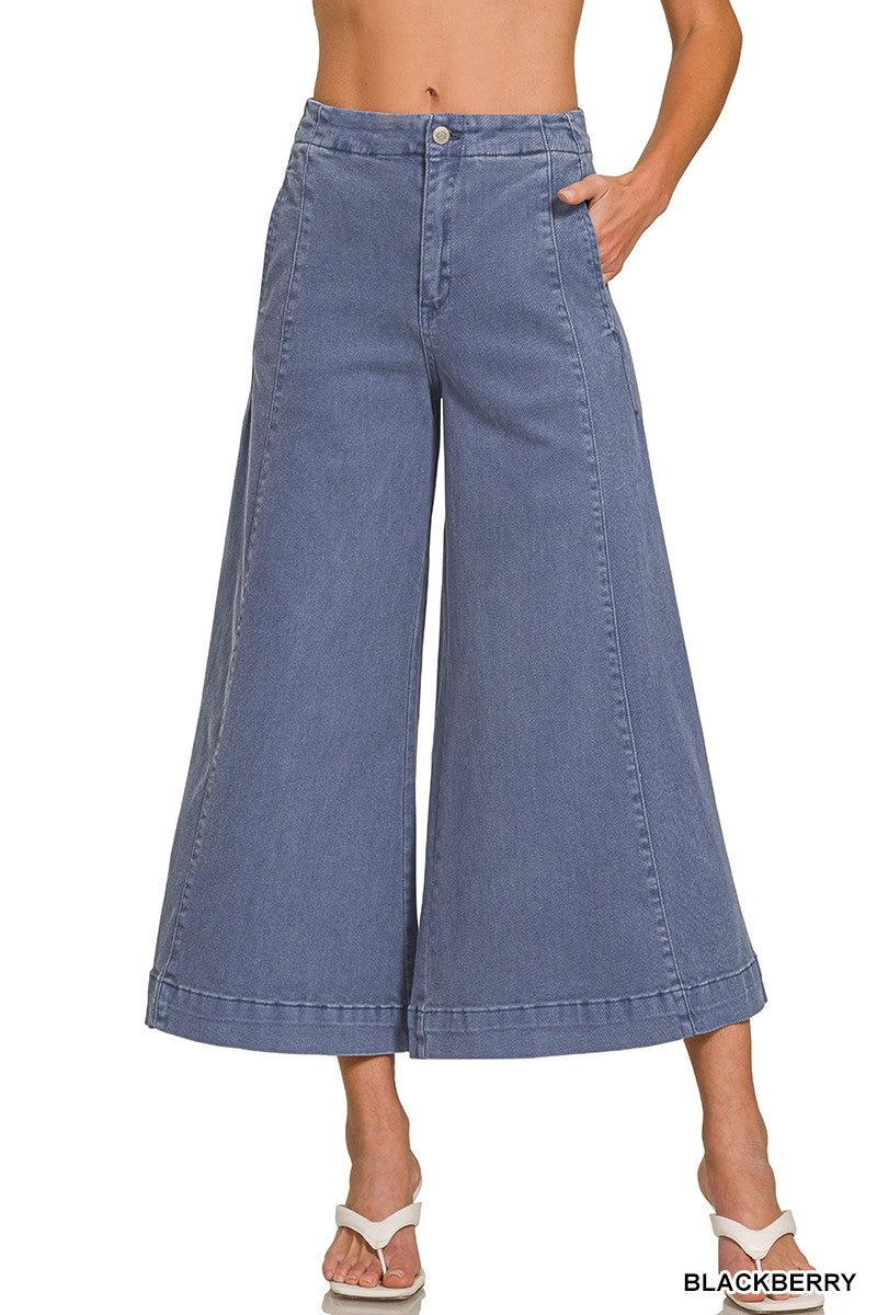 Zenana High Rise Cropped Gaucho Denim
