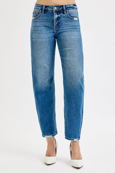 Risen Tummy Control High Rise Ankle Slim Barrel Jeans