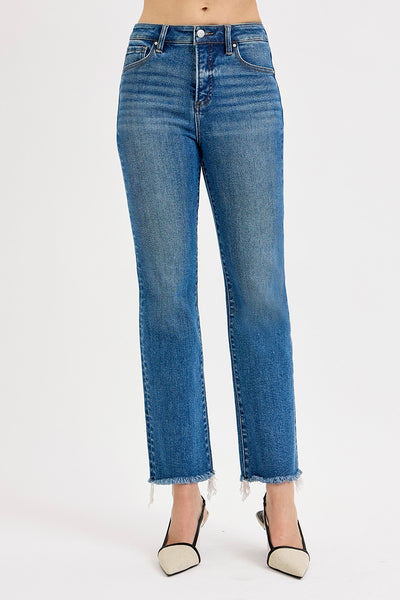 Risen Tummy Control High Rise Crop Straight Raw Cut Hem