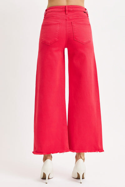 Risen Tummy Control High Rise Crop Wide Pants in Scarlet