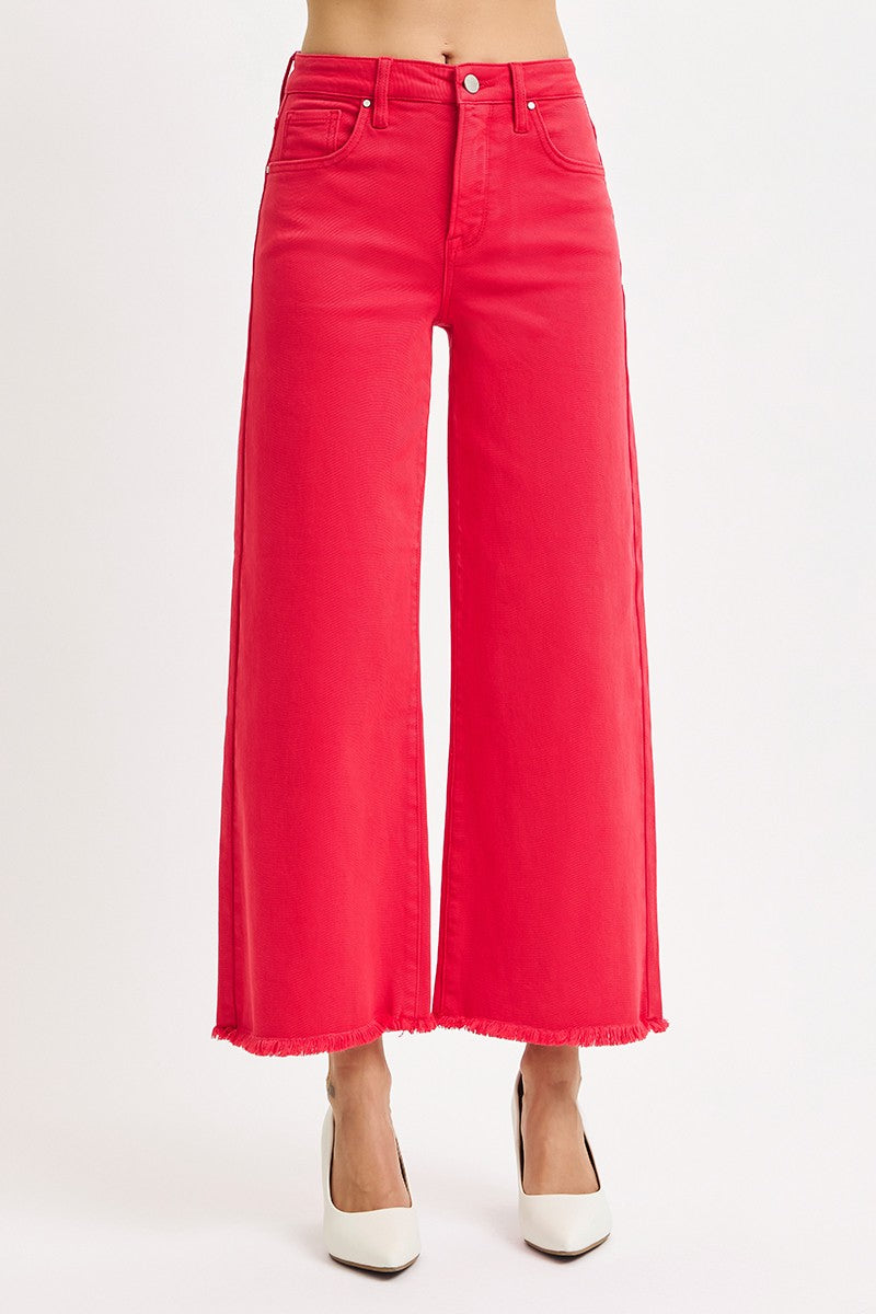 Risen Tummy Control High Rise Crop Wide Pants in Scarlet