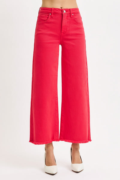 Risen Tummy Control High Rise Crop Wide Pants in Scarlet