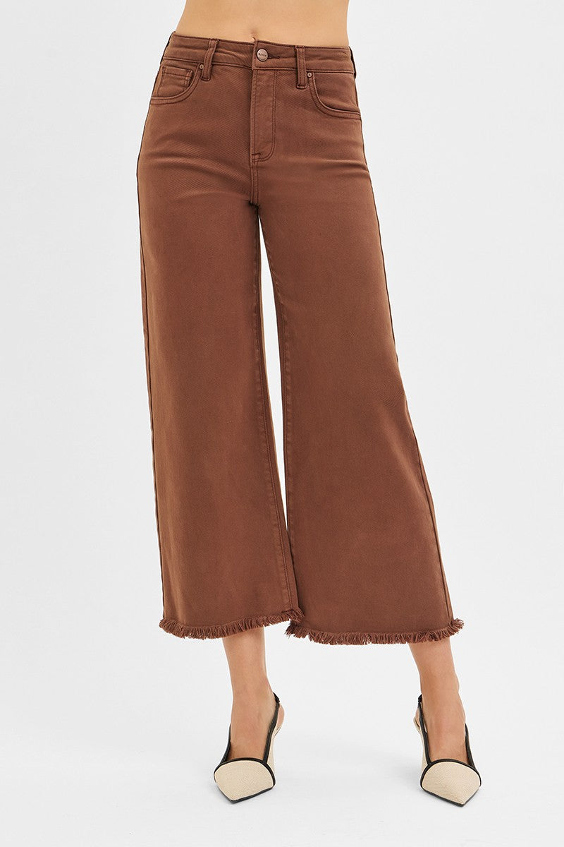 Risen Tummy Control High Rise Crop Wide Pants in Cocoa