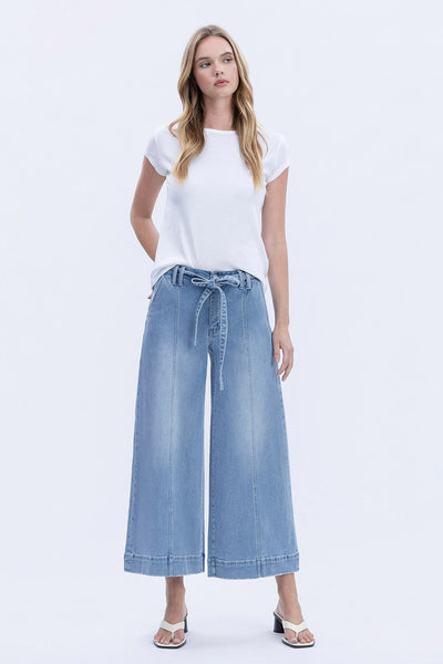 Vervet High Rise Tie Waist Crop Palazzo Jeans