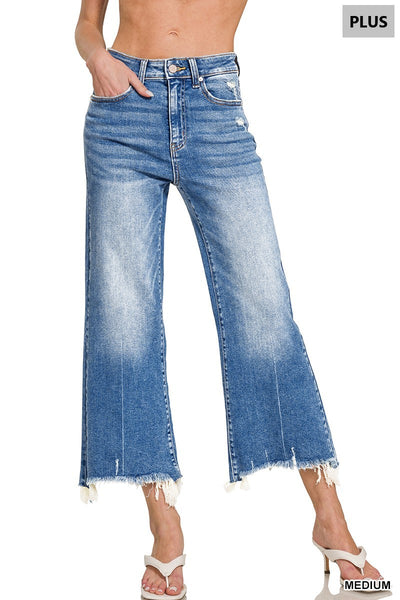 Zenana Plus Mid Rise Straight Raw Hem Denim Pants