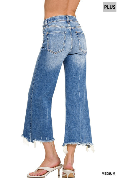 Zenana Plus Mid Rise Straight Raw Hem Denim Pants