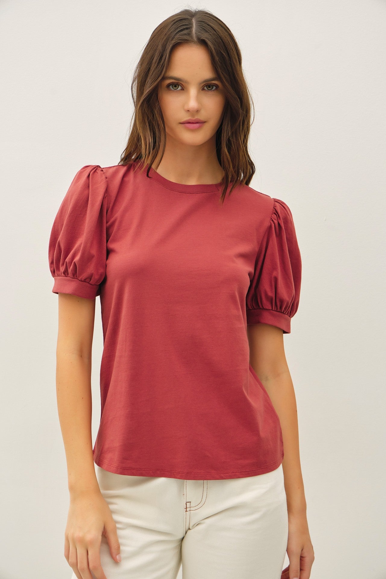 Puffed Sleeve Cotton Top