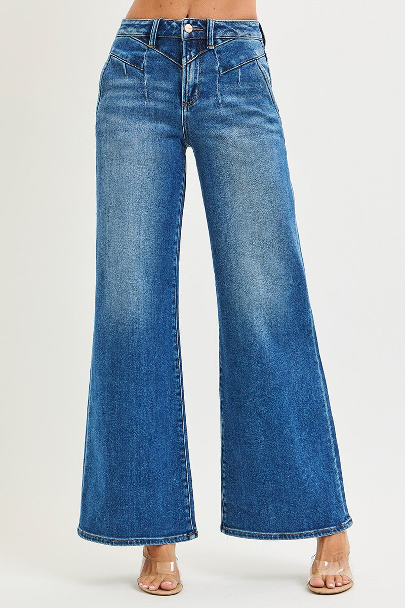 Risen High Rise Wide Jeans With Front Yoke Seam