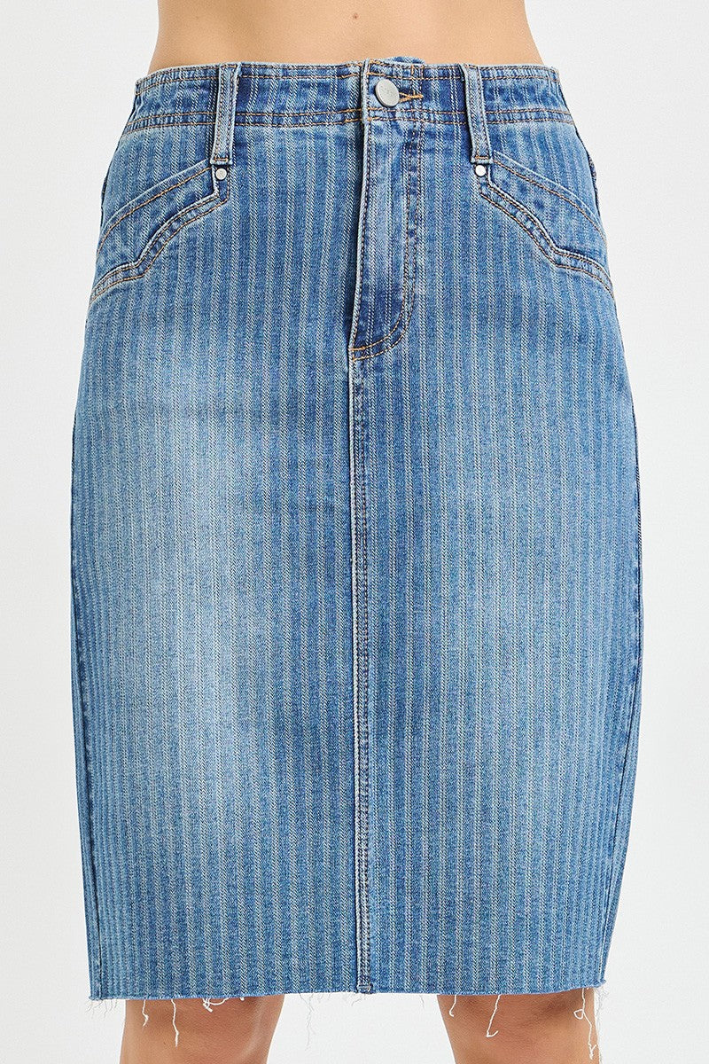 Risen High Rise Mid-length Skirt In Striped