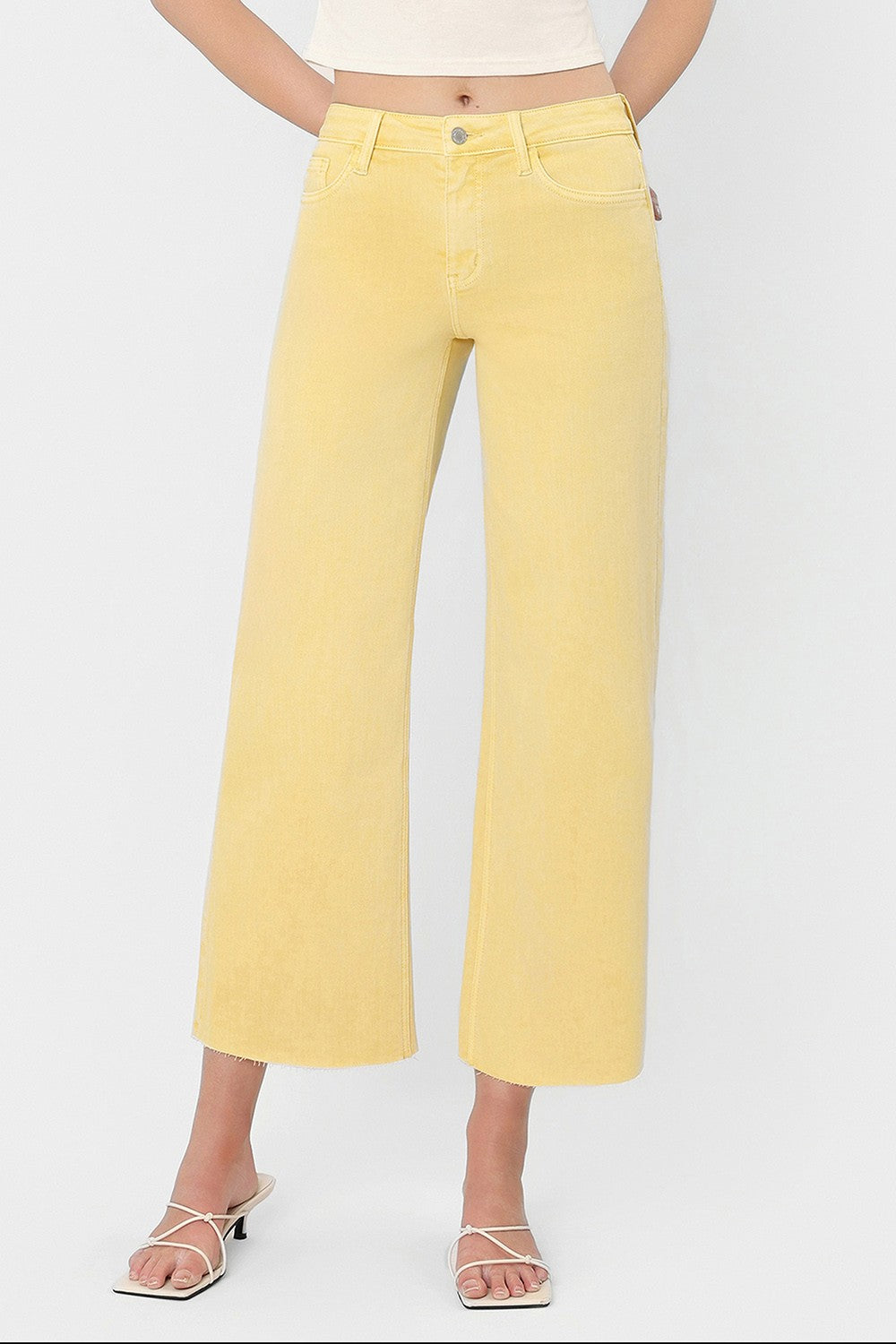Vervet High Rise Baby Yellow Crop Wide Leg Jeans