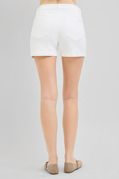 Risen Tummy Control High Rise White Embroidered Shorts