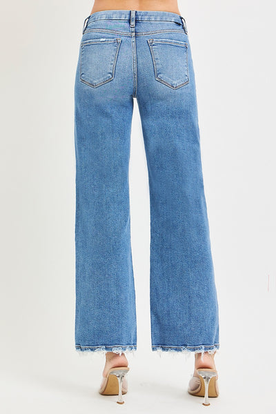 Risen Tummy Control High Rise Wide Jeans With Double Waist Details