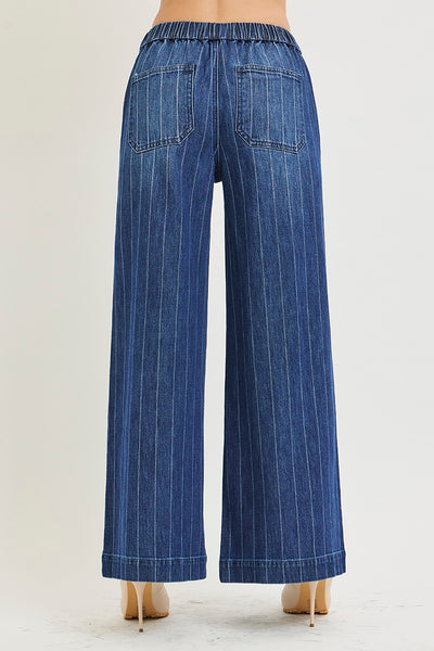 Risen Slouchy Wide Stripe Jeans With Drawstring Waist