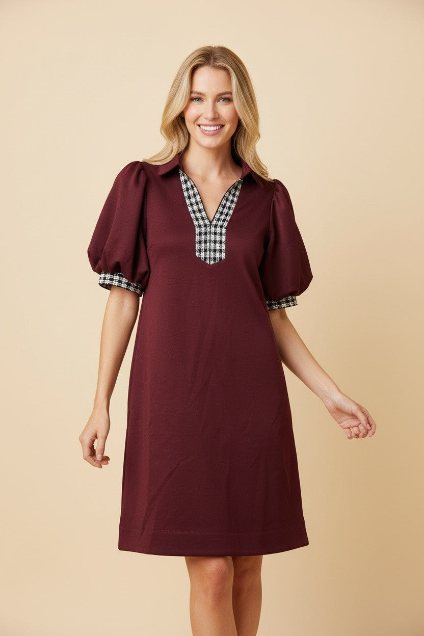 Gingham Trim Mini Shift Dress