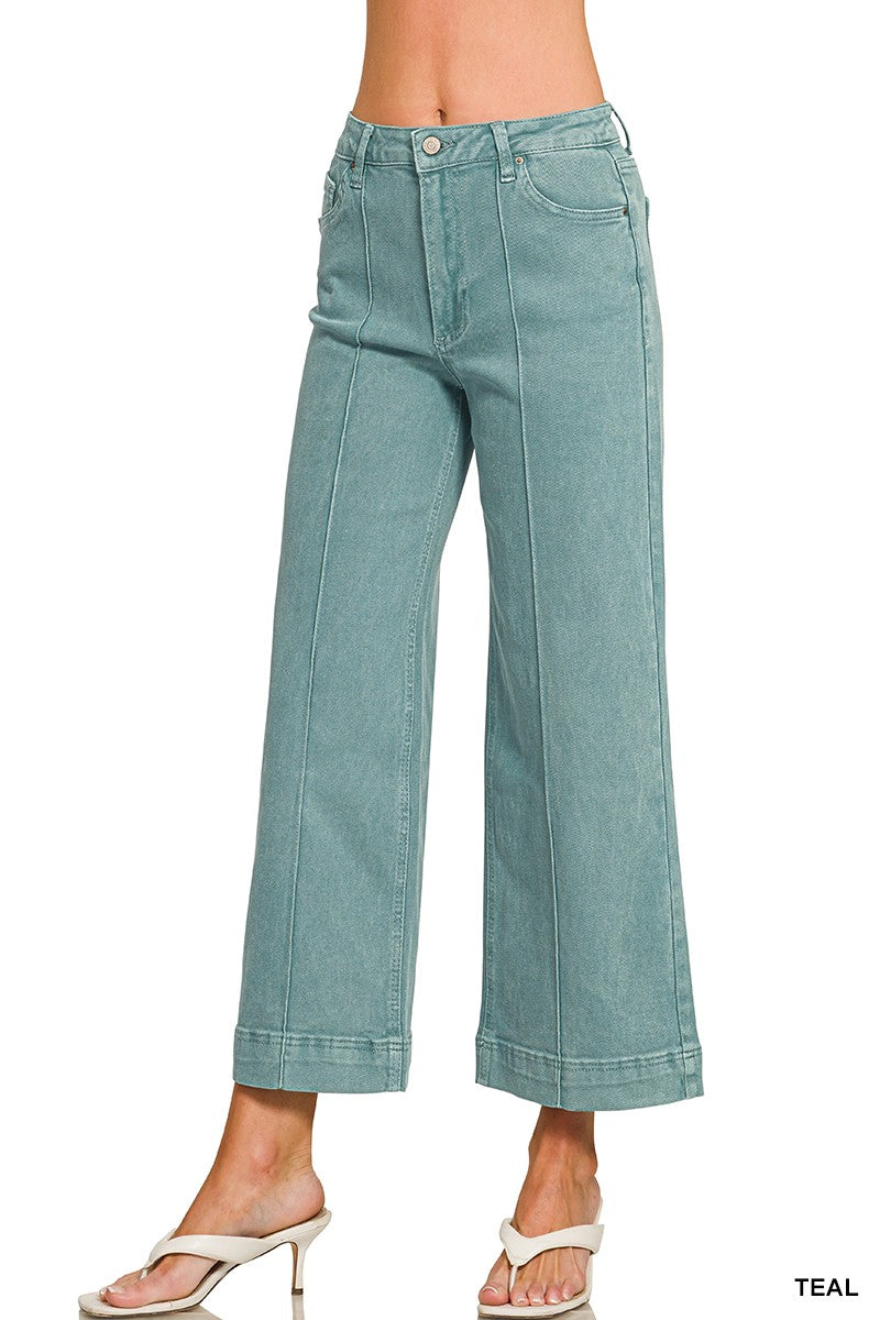 Zenana Pintuck Jeans in Teal