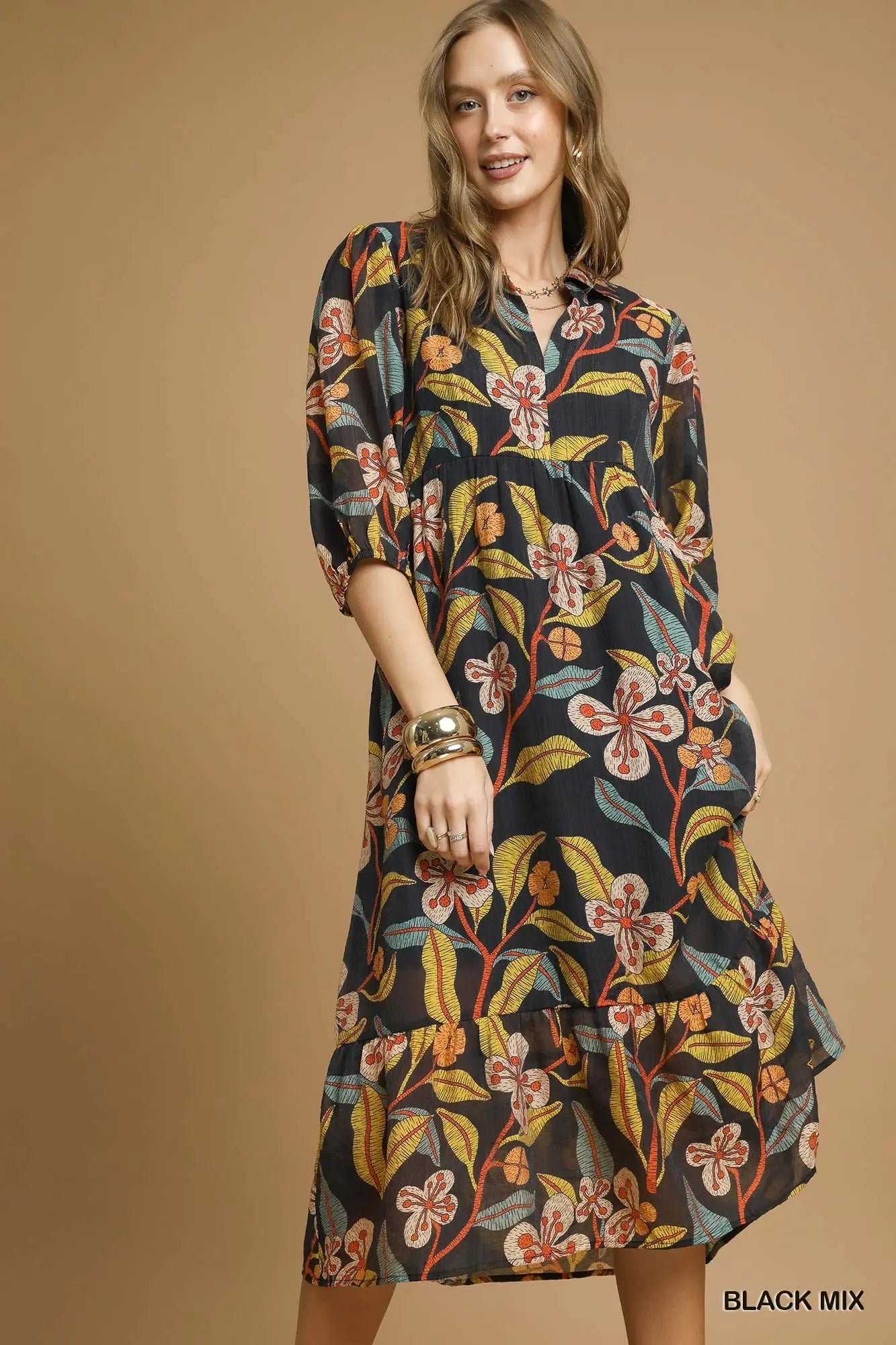 Midnight Midi Floral Dress