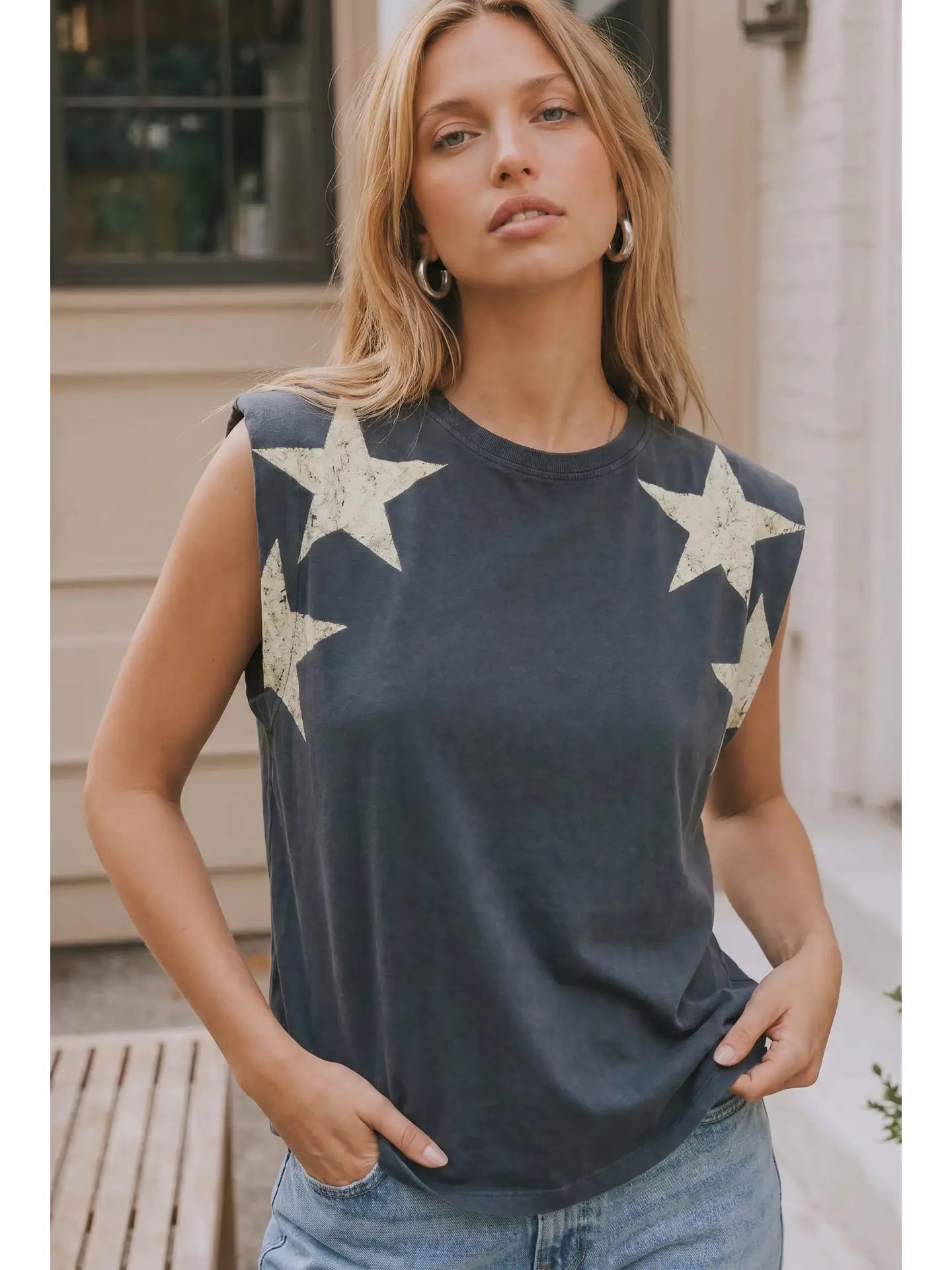4th of July Star Shoulder Top