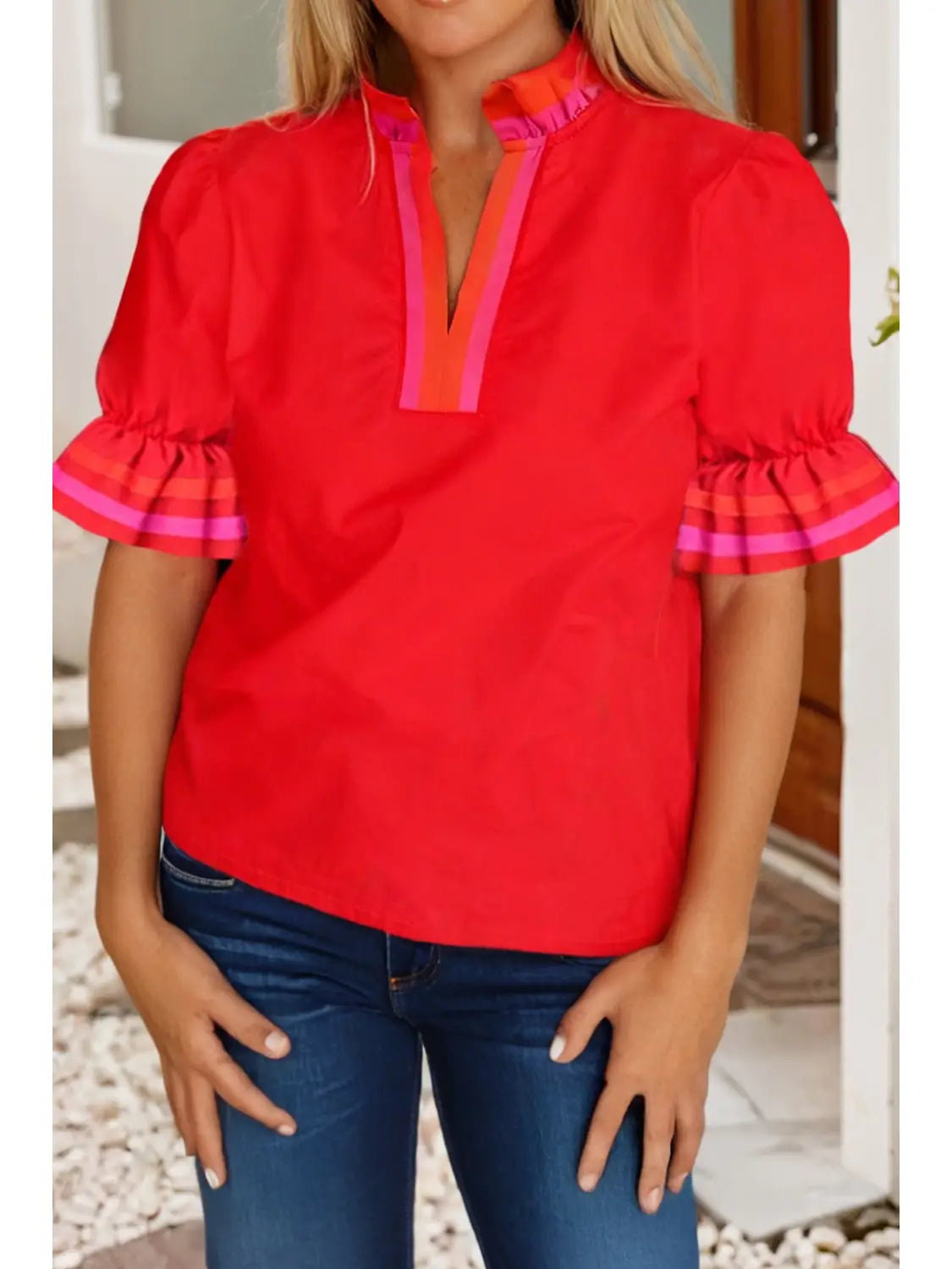 Red/Pink Colorblock Top
