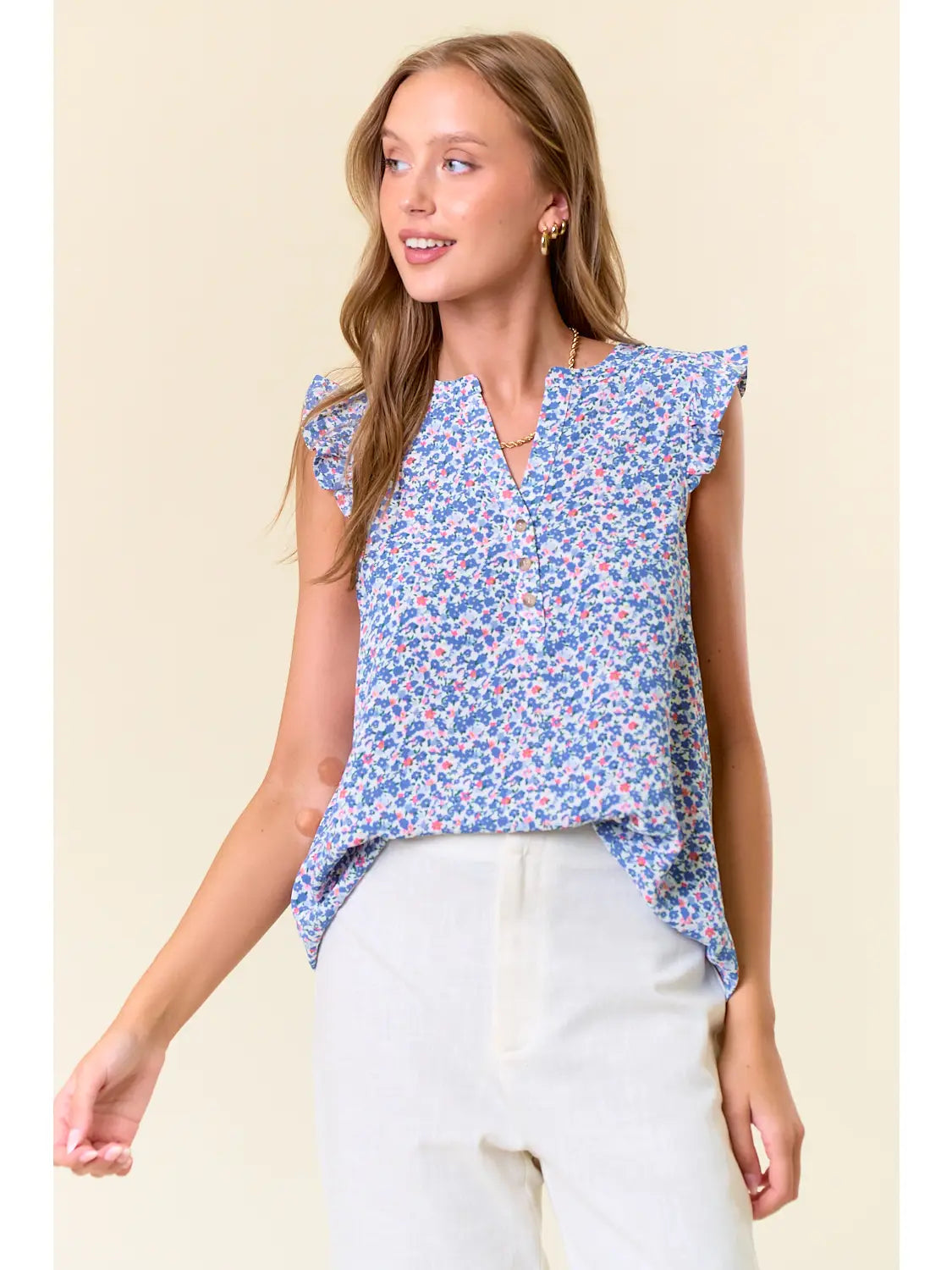 Ditsy Blue Floral Top