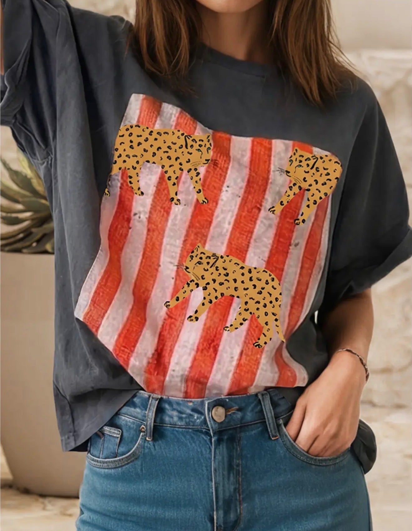 Cheetah Striped Retro Graphic Tee