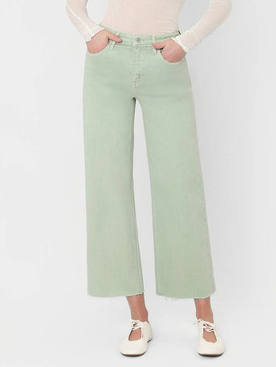 High Rise Mint Color Crop Wide Leg Jeans