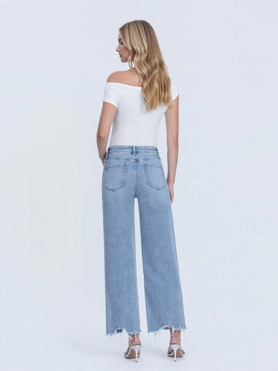 Vervet Olivia Mid Rise Frayed Hem Ankle Wide Leg Jeans