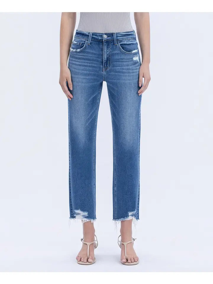 Lovervet by Vervet High Rise Frayed Hem Crop Straight Jeans