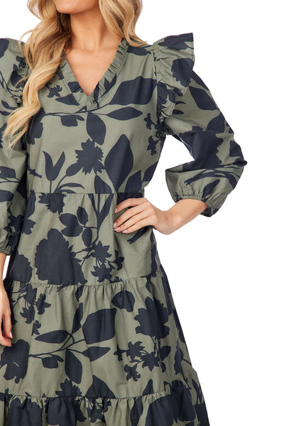 Olive Floral Priscilla Midi Dress