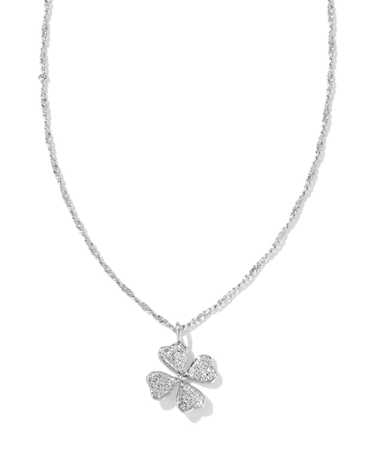 Clover Crystal  Pendant Necklace in Silver