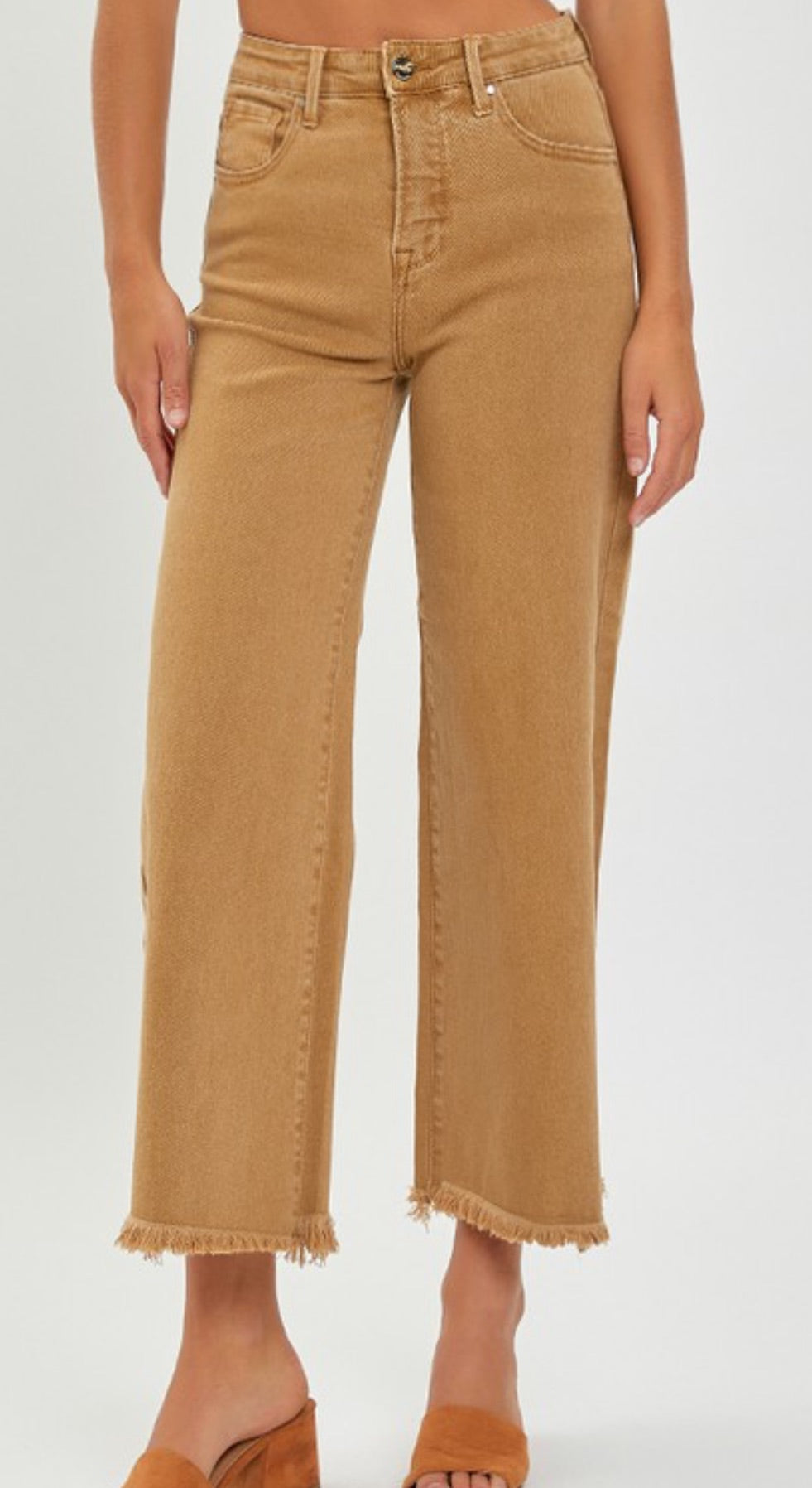 Risen High Rise Tummy Control Crop Wide Pants in Mocha