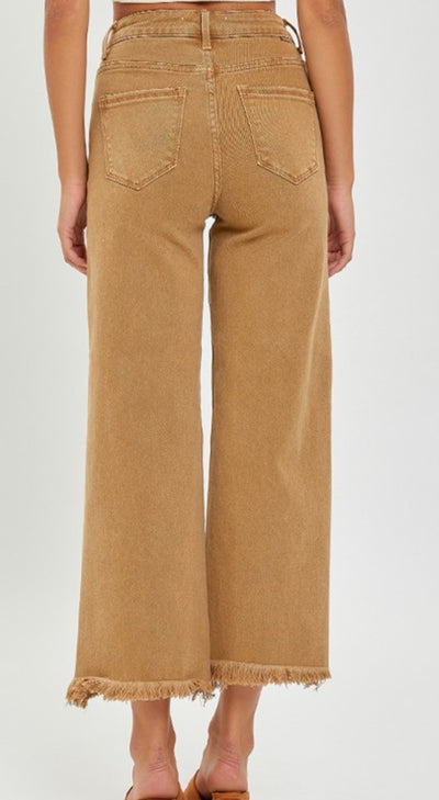 Risen High Rise Tummy Control Crop Wide Pants in Mocha