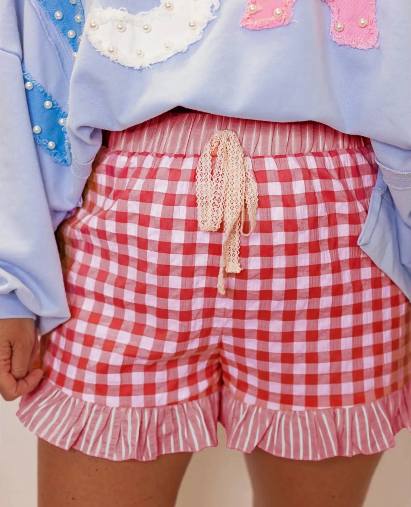 Red Gingham Ruffled Shorts