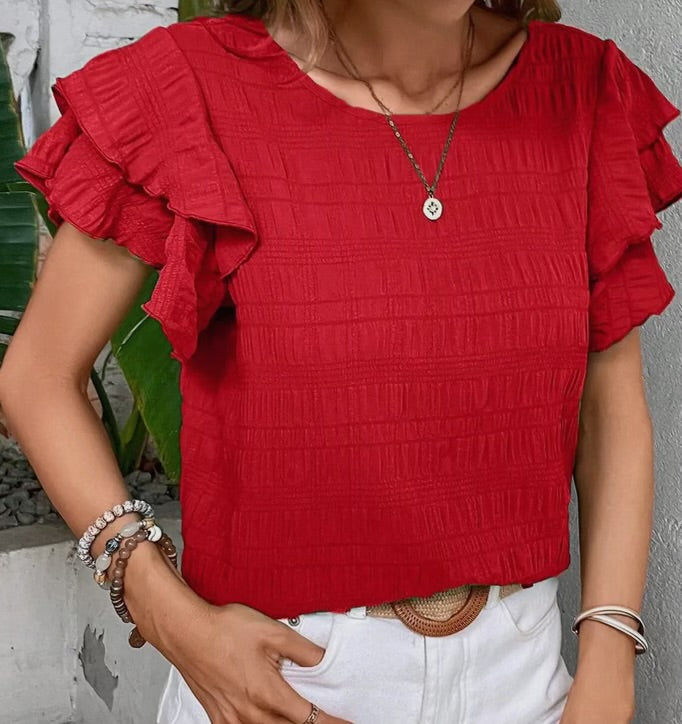 Ruffle Sleeve Round Neck Top