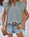 V-Neck Textured Ruffle Top