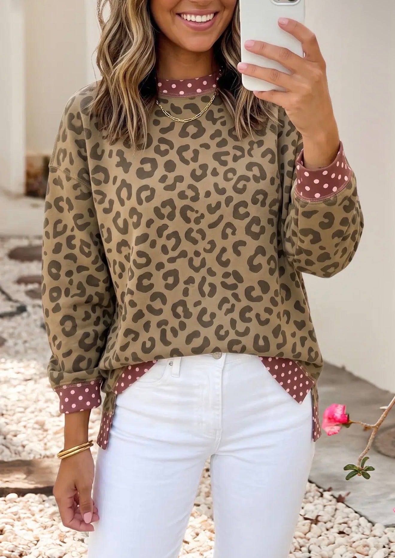 Polka Dot Leopard Long Sleeve Tunic