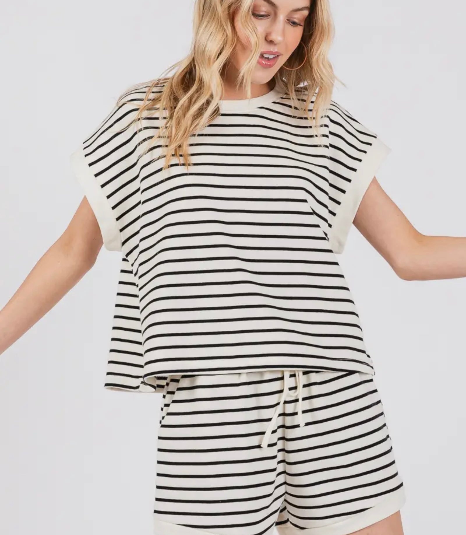 Ivory/Black Striped Lounge Set