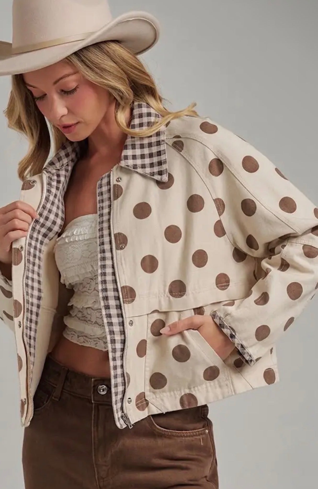Polka Dot Canvas Fall Jacket