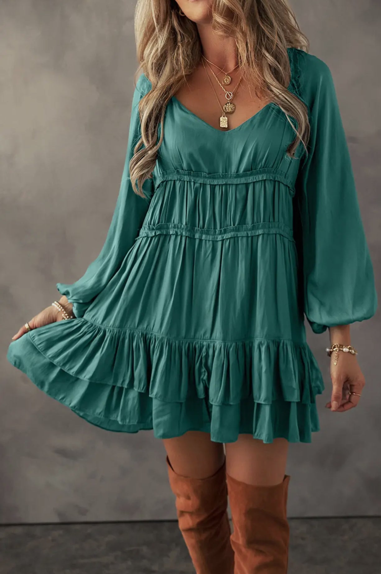 Green Tiered Ruffle Dress