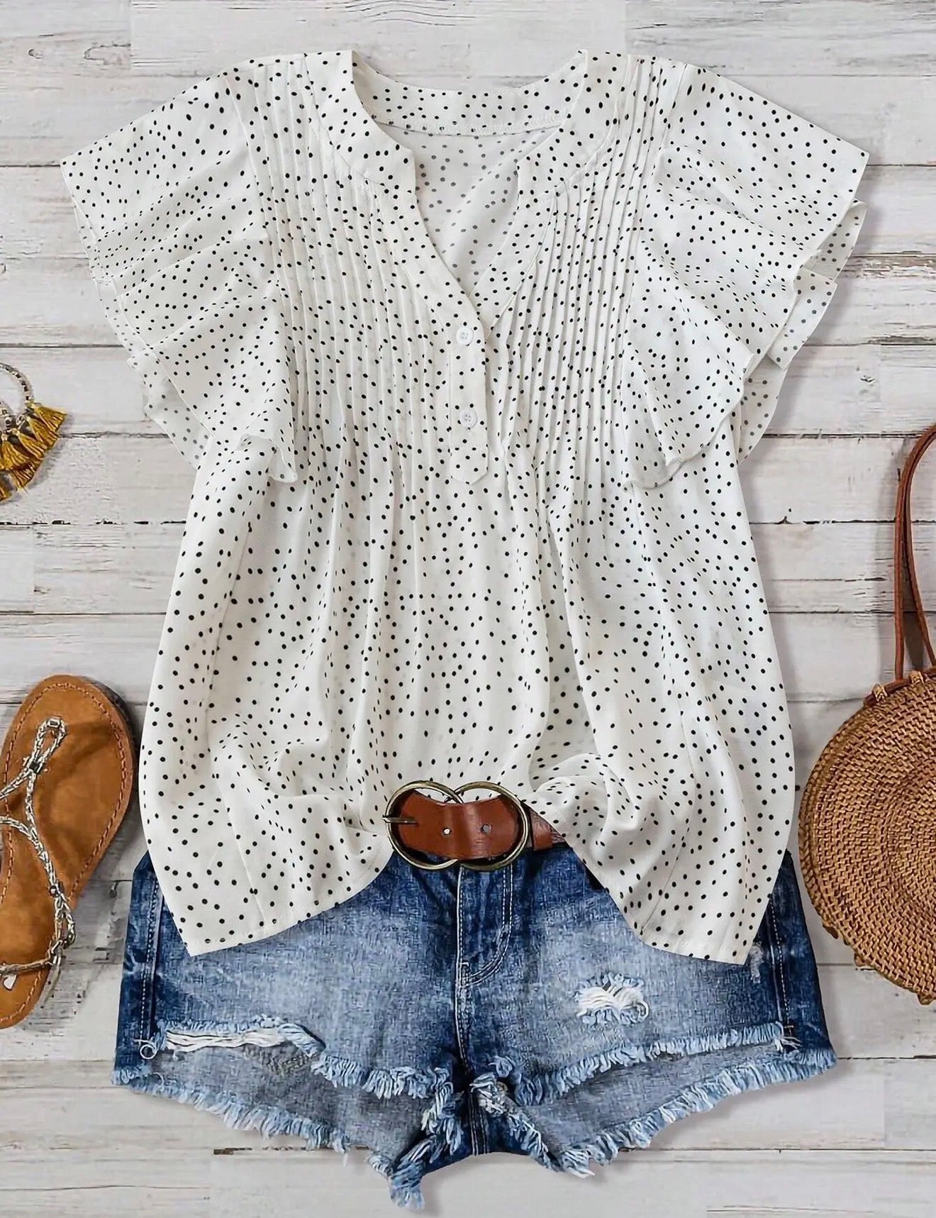 Spot On! Ruffle Sleeve Top