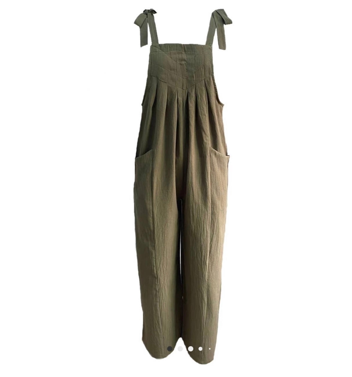 Casual Day Olive Tie-Strap Wide-Leg Jumpsuit