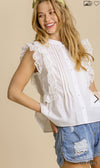 Eyelet Trim Top with Short Ruffle Sleeves