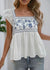 Embroidered Square Neck Ruched Blouse