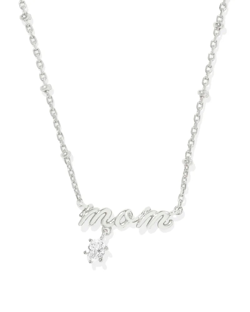 Mom Crystal Pendant Necklace in Silver
