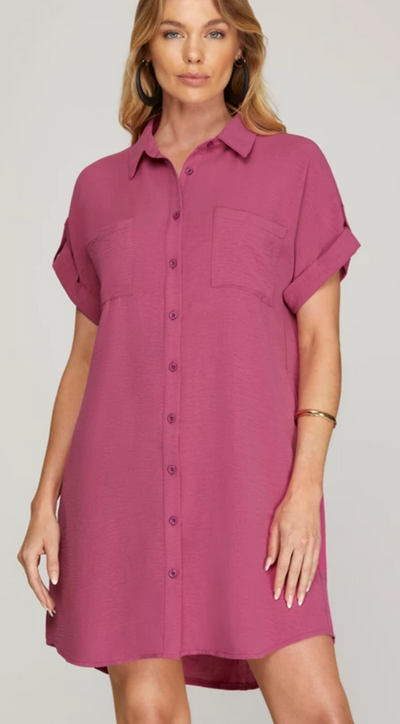 Drop Shoulder Button Up Dress