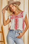 Tomato Red Lace Detail Top