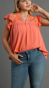 Coral Embroidery Top