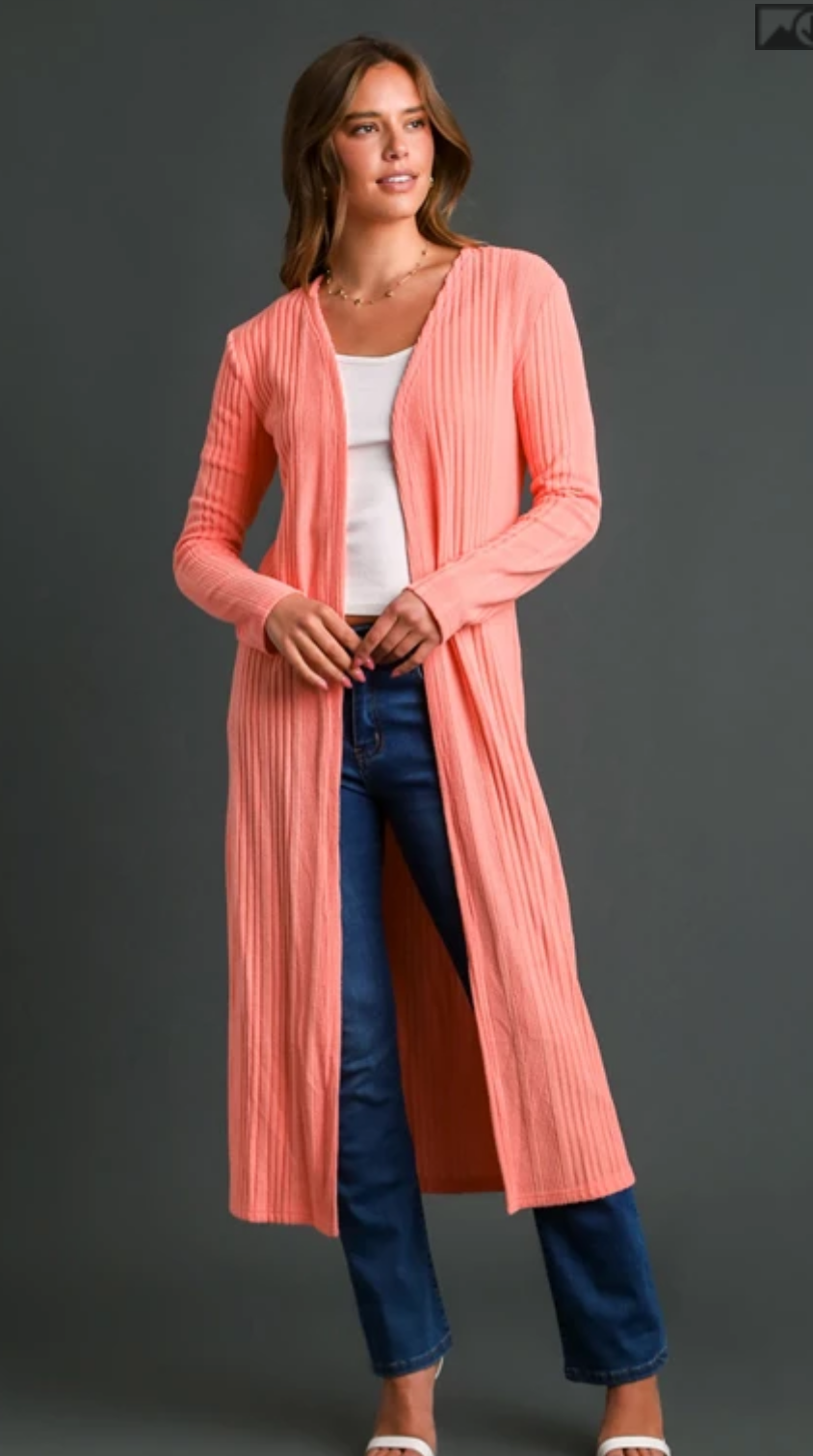 Open Front Knitted Long Cardigan