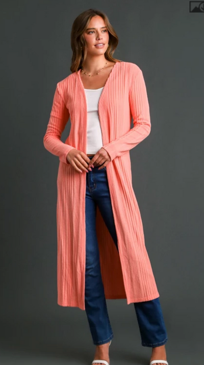 Open Front Knitted Long Cardigan