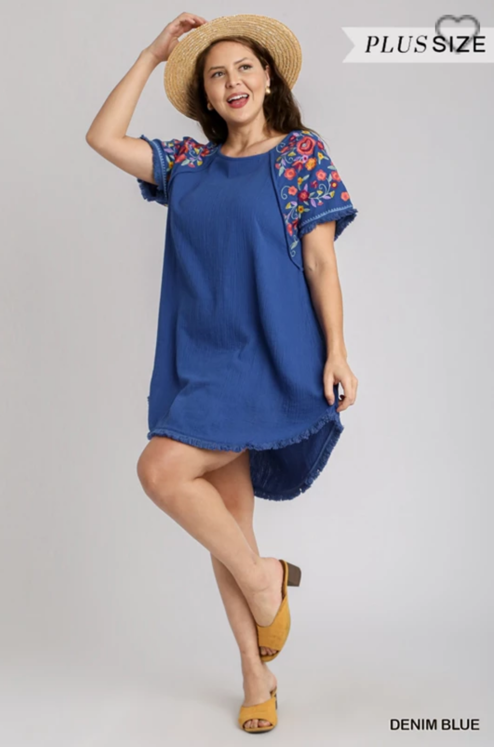 High Low Frayed Hem Dress with Embroidery