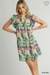 Floral Print Wave Trim Tiered Dress